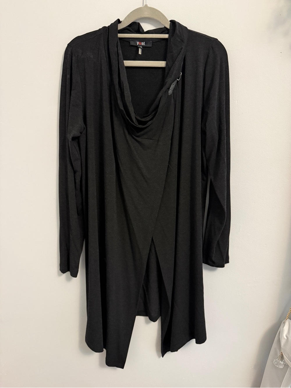 Yest Black Draped Open-Front Cardigan with Cowl Neck